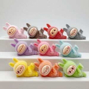 10PCs Fuzzy Yoga Mini Labubu Monster Bunny Character Toy-Assorted Pastel Colors